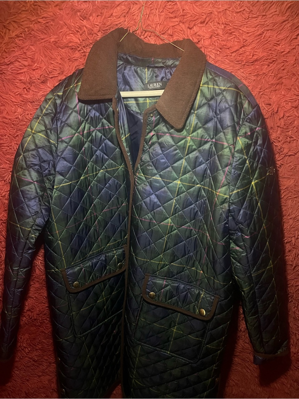 Lauren Ralph Lauren Women’s Quilted Navy Plaid Jacket 2XL
